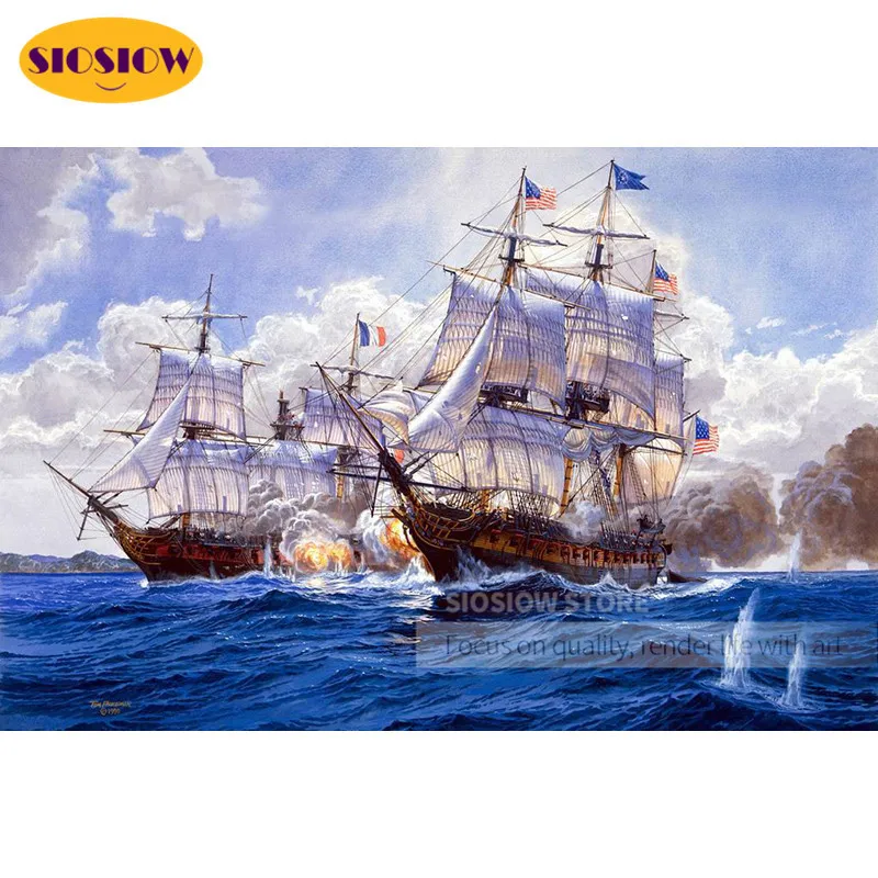 Набор для алмазной вышивки SIOSIOW 5D сделай сам круглая 3D Мозаика из страз корабли на