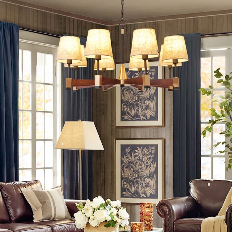 Американская люстра из цельного дерева для гостиной ресторана спальни