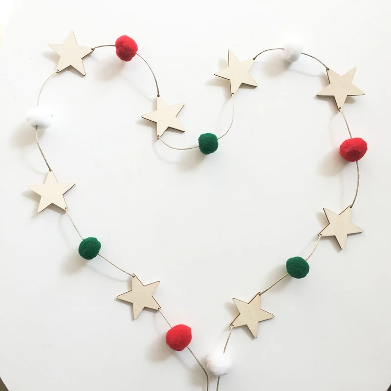 Star Hair Ball String INS Nordic Style Wooden Wool Felt Balls Stars Hanging Ornament Strings Baby Shower Wedding Home Decoration | Дом и сад