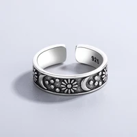 vintage sun and moon rings for women silver plated ring adjustable open cuff finger accessories birthday jewelry 2021
