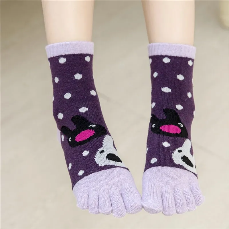 

3 Pairs Wool Five Finger Socks Autumn Winter Women's 5 Toe Socks Thickening Fashion Cartoon Socks Striped Crew Socks