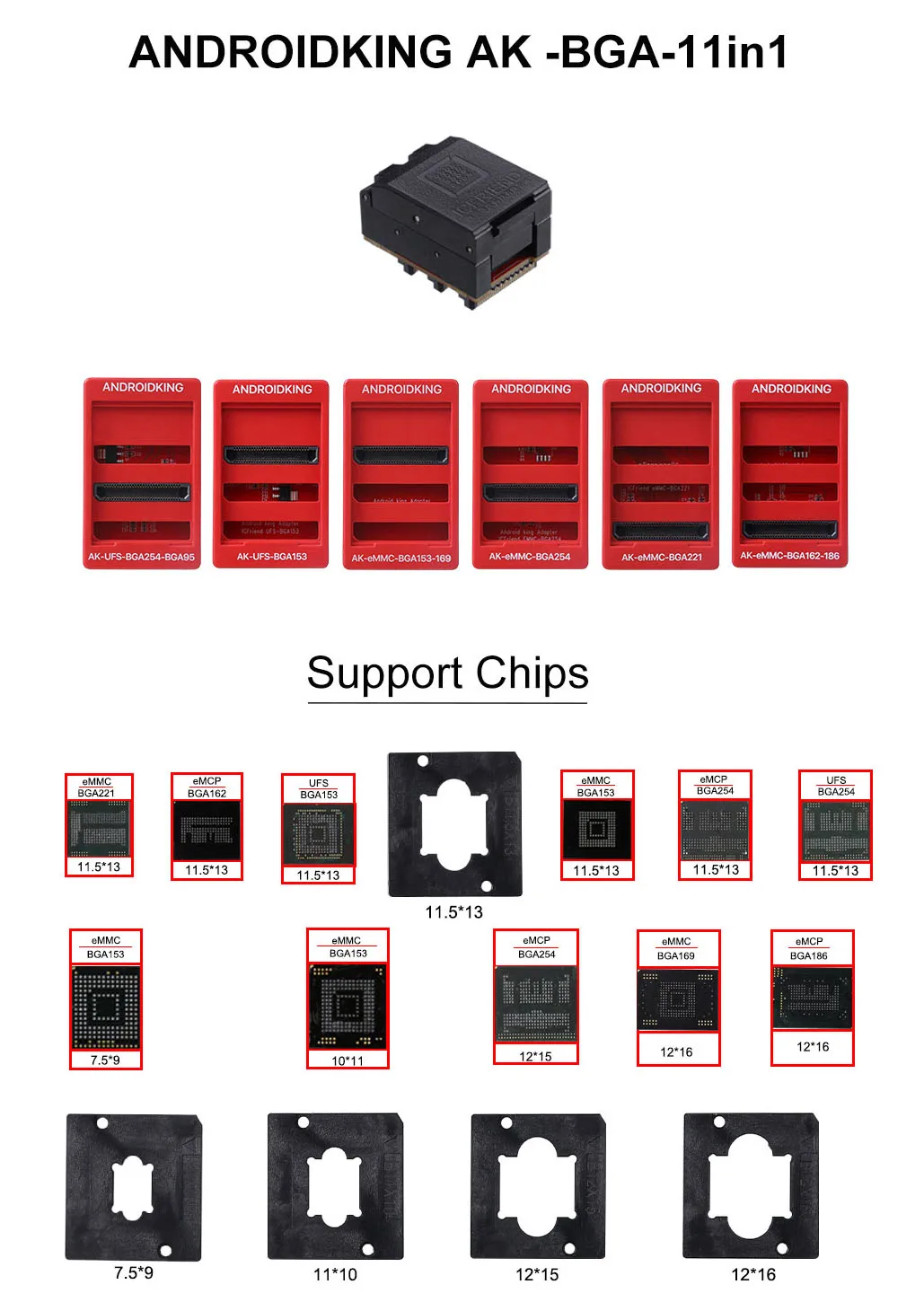 MOORC Androidking AK BGA памяти на носителе eMMC 15 в 1 адаптер для RIFF Box Медуза pro II коробка