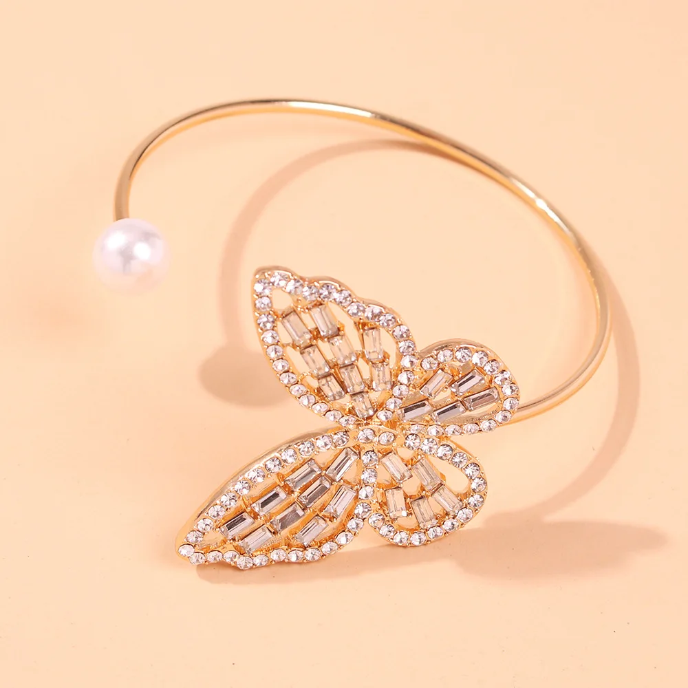 

Fashion Gold-color Butterfly Bracelets Crystal Rhinestone Wide Wrap Arm Bracelet For Women Opening Bracelets & Bangles Jewelry