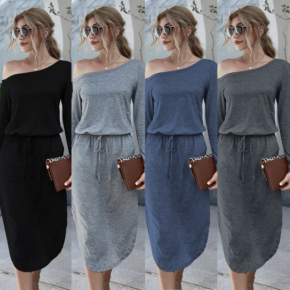 

2021 New Autumn Women Dress Vintage Black Dress Casual Streetwear Dresses Sexy Off Shoulder Long Sleeve Dress Fashion Ladies