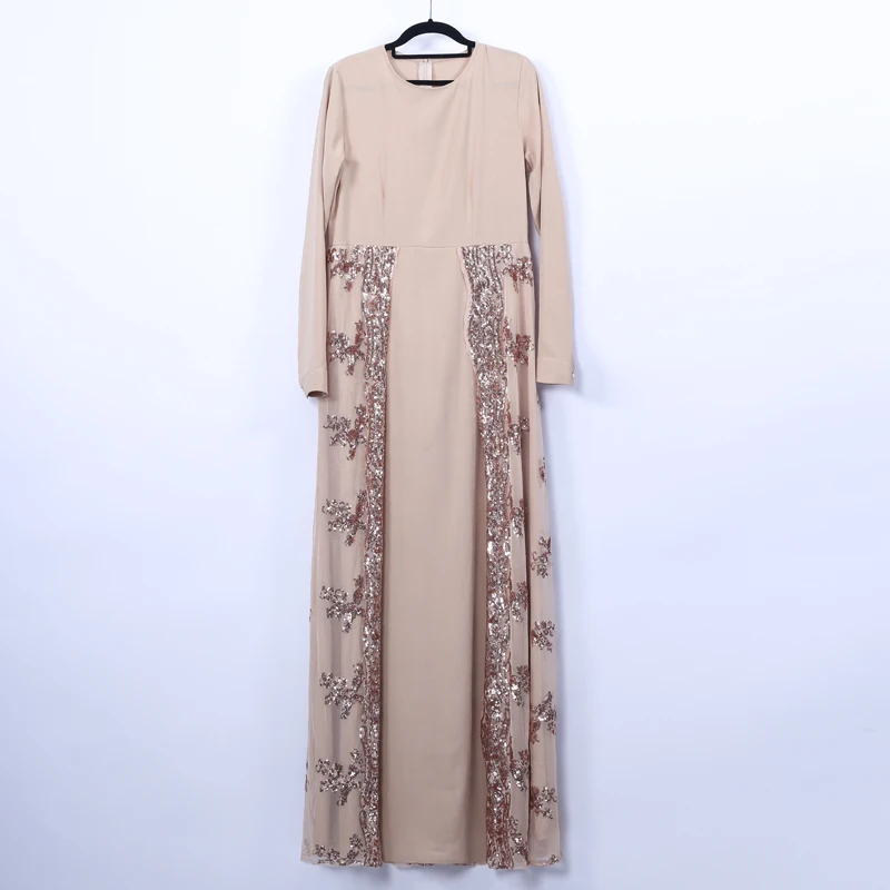 Beige dress Sequin Abaya Turkish Dresses Dubai Hijab Muslim Dress Caftan Islam Clothing Abayas For Women Kaftan Tesettur Ebise Djelaba Femme - Цвет: Beige dress