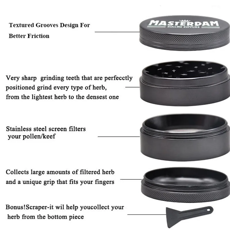 Мастердам прокатки поставок 2 5 дюймовый точильщик табака с ловцом пыльцы 4 шт. из