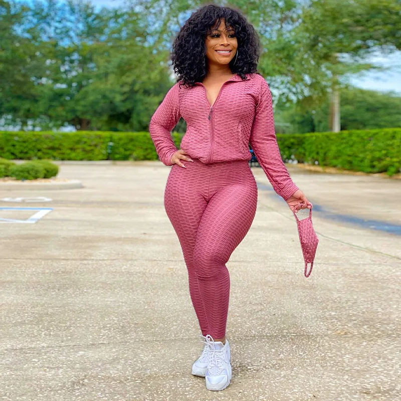 

Zipper Sweater Two-piece Yoga Pants Sports Suit with Mask Women Solid Sweatpants Set Jogger Outfit Drop Shipping