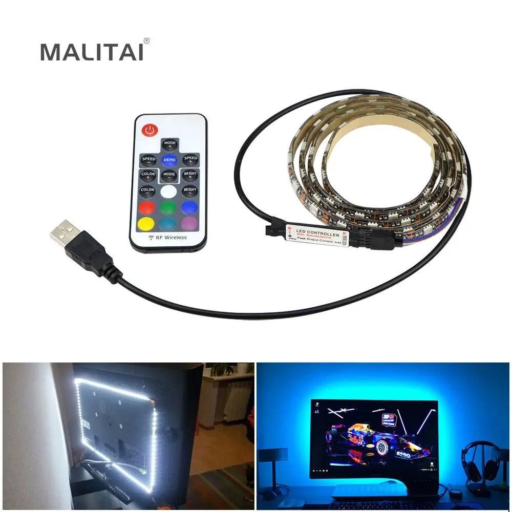 Светодиодная лента RGB с подсветкой для телевизора, 5050, водонепроницаемая, 5 В, USB, светодиодный, лента, смещенное освещение для HD ТВ-экрана, настольный ЖК-монитор для ПК, Декор