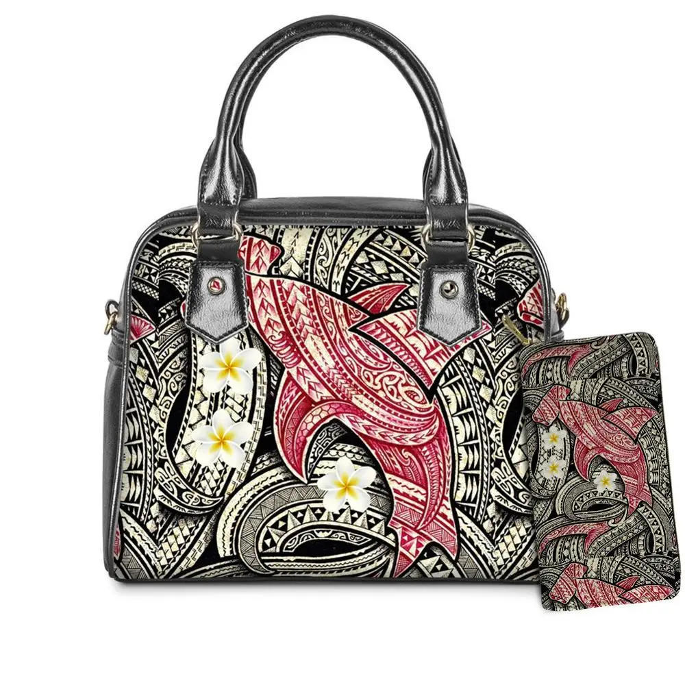Coloranimal полинезийская Shark с Плюмерия узор Для Женщин Сумка Искусственная кожа