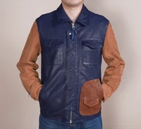 2020 new arrivals mens patchwork genuine contrast color fashion jacket men suede leather coat male
