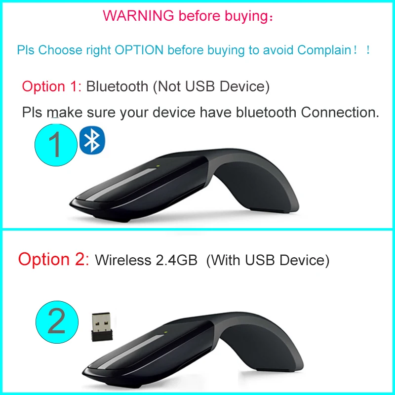 

Bluetooth Wireless Mouse 2.4G Ultra-thin Optical Mouse for Microsoft Arc Touch 2.0 Portable Folding Mini Wireless Mouse