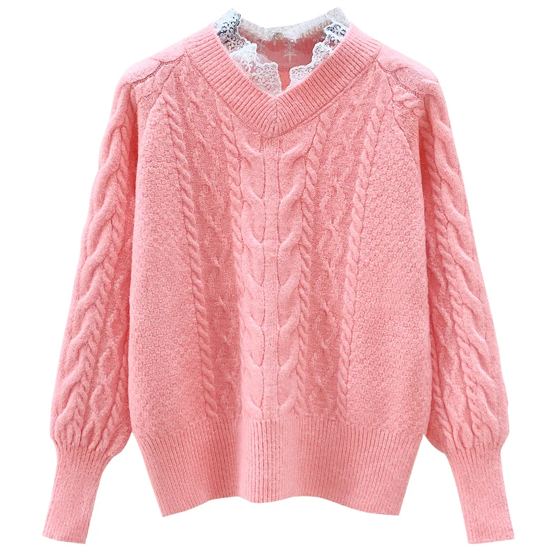 Женский Повседневный свитер и пуловеры длинный кружевной джемпер с V-образным