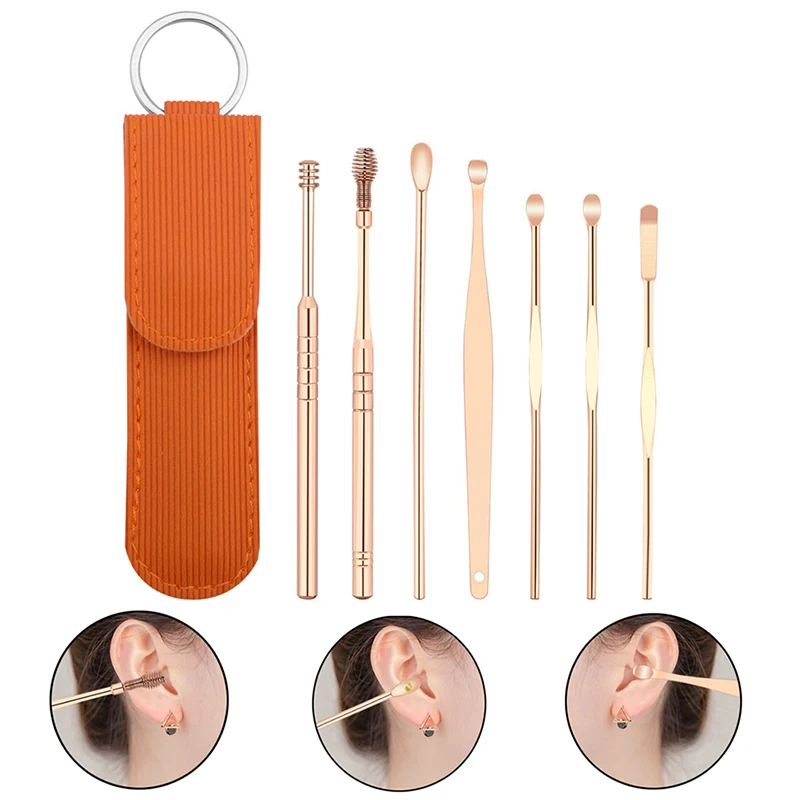 

7pcs Portable Ear Wax Pickers Stainless Steel Earpick Wax Remover Curette Ear Pick Cleaner Ear Cleaner Spoon Care Ear Clean Tool