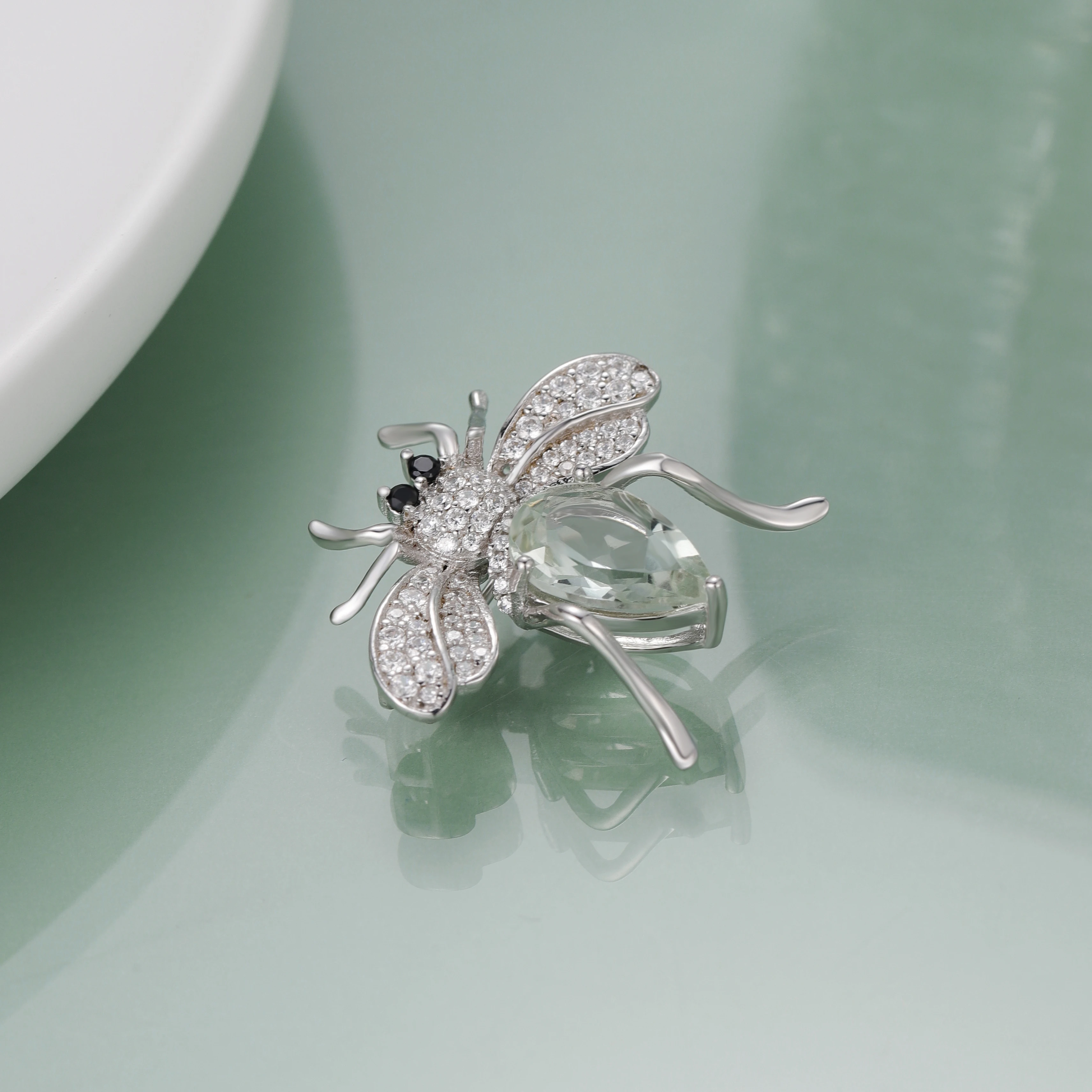 

Gem's Beauty 925 Sterling Silver Insect Brooch 925 Silver Natural Green Amethyst Brooch For Women Fine Jewelry