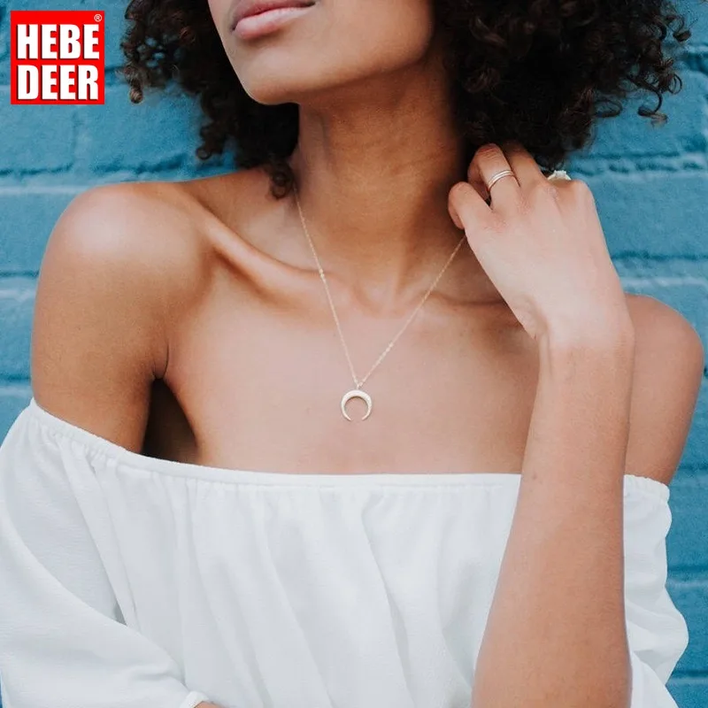 

HebeDeer Simple Moon Necklace Jewelry Girls Necklaces Chain Women Silver Color Pendant Trendy Choker Girl Collares Collier