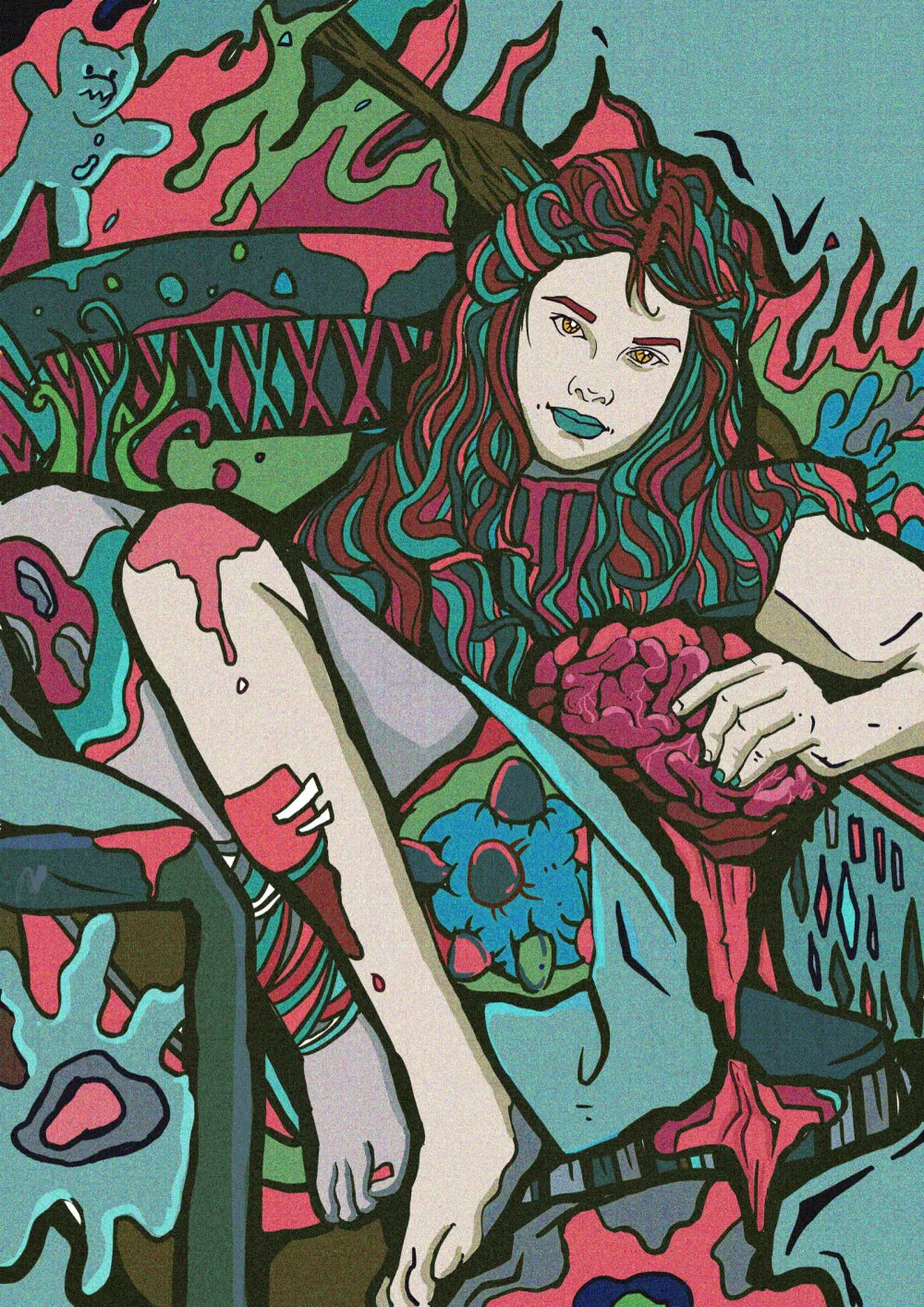 

Cartoon Diamond Art Abstract High-End Luxury Funny Character Monster Animal Simple Creative Cute Girl Living Room Bedroom Mural