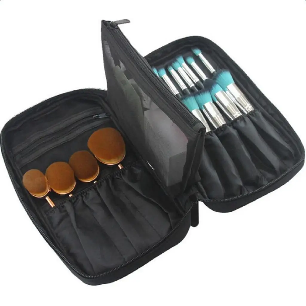 

Portable Travel Makeup Cosmetic Bags Brushes Organizer Toiletry Pouch Hand Bag Multifunction Case for Women Black/Pink
