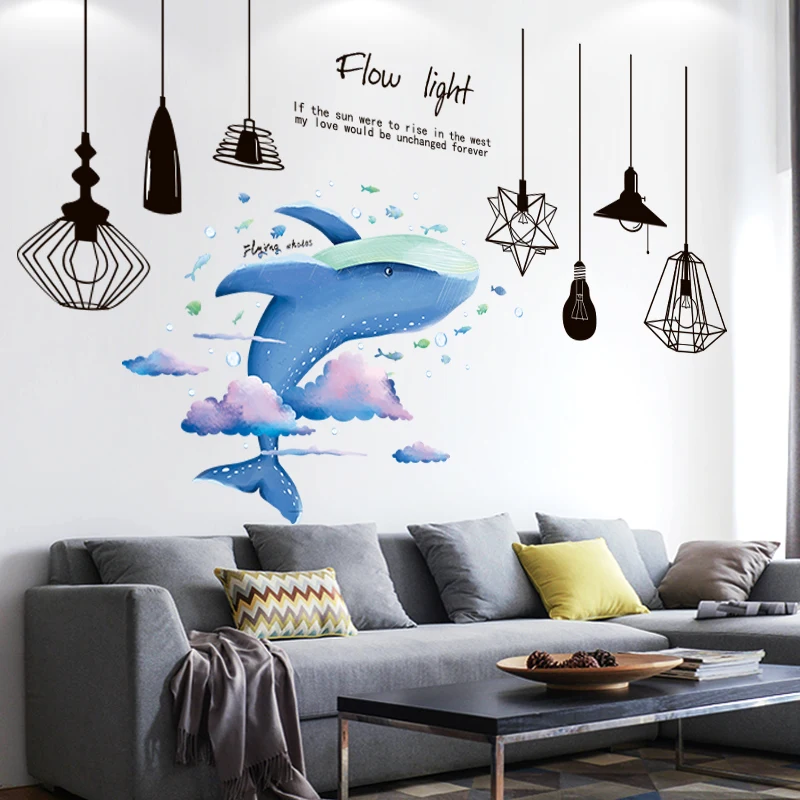 

[shijuekongjian] Cartoon Whale Animals Wall Stickers DIY Chandelier Lights Mural Decals for Kids Rooms Baby Bedroom Decoration