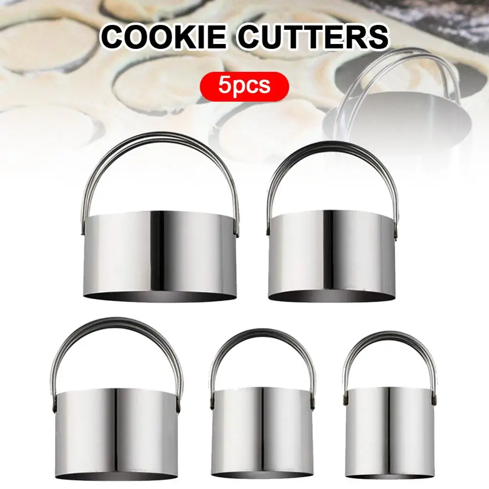

Stainless Steel Biscuit Mould Portable Round Shape Cake Fondant Mold Kitchen Gadgets Baking Accessories Cookie Cutter 5Pcs