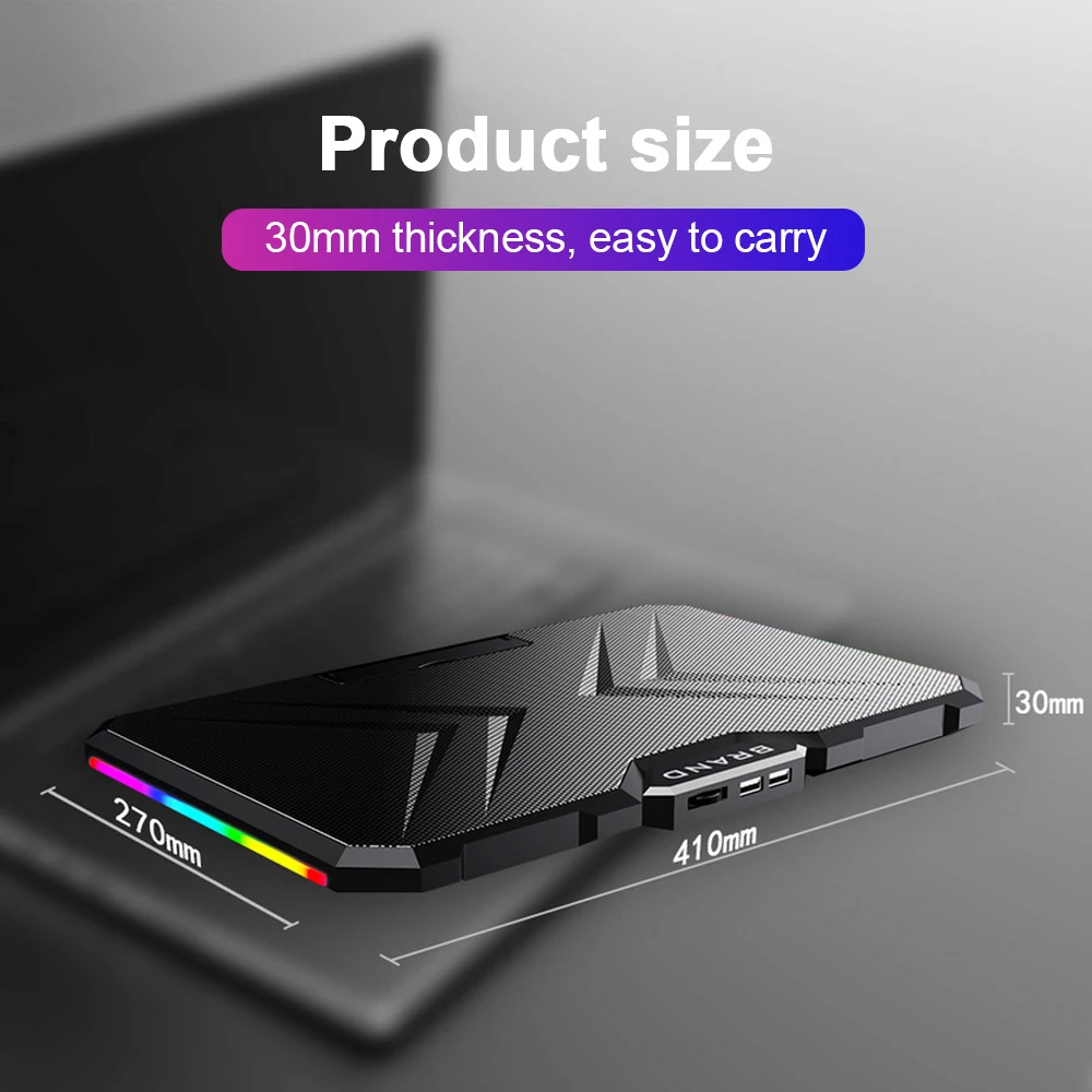 

RGB Laptop Cooler Riser Holder Height Adjustment Dual Fans Quiet Gaming Notebook PC Cooling Pad Stand for 12-17 Inch