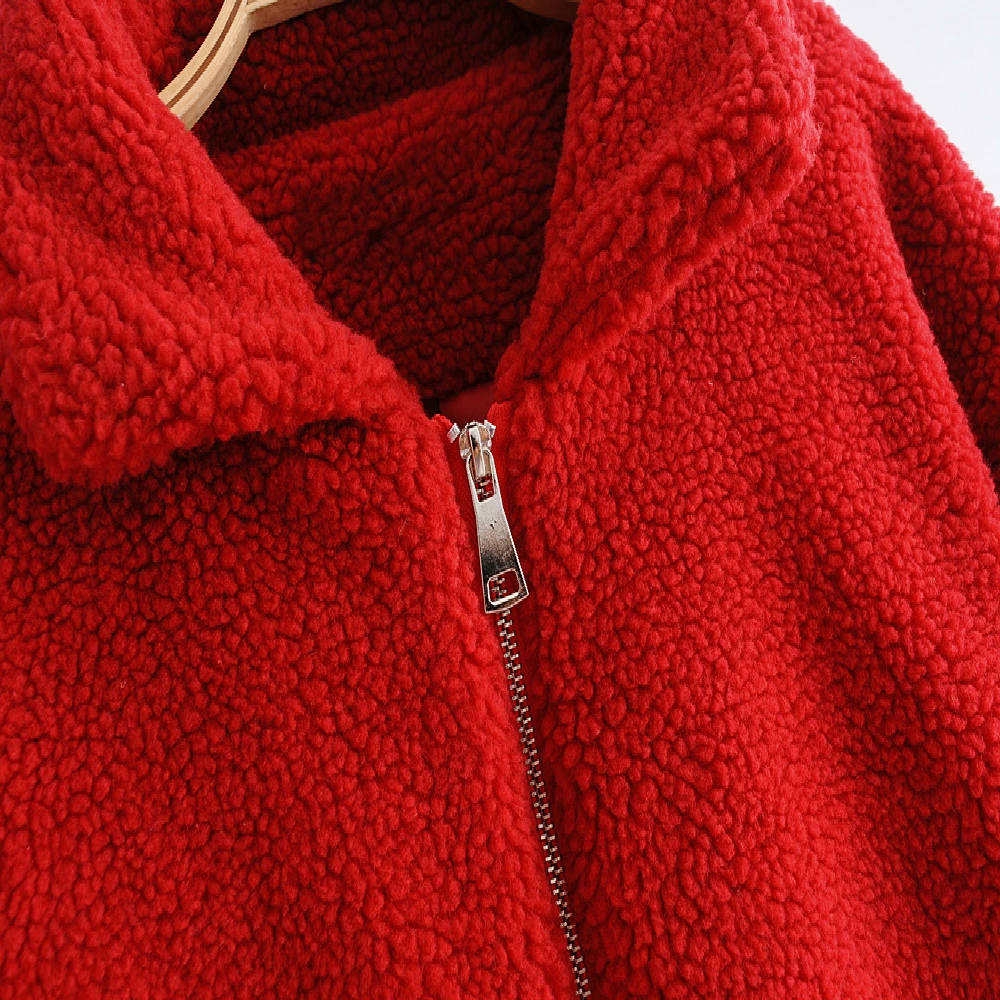 

CINESSD Women's Warm Thick Faux Fur Red Fashion Teddy Coat Lamb Winter Autumn Keep Warm Loose Casual Jacket Oversized Coats