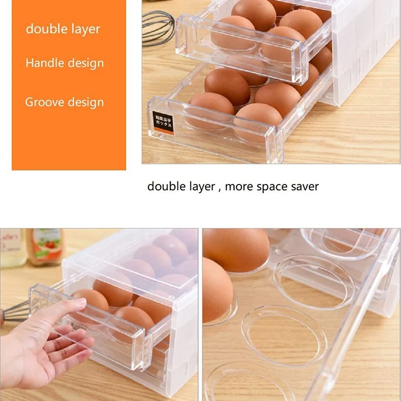 

24 Grid Drawer Type Egg Storage Box Egg Crisper Kitchen Egg Tray Refrigerator Storage Container Plastic Egg Container
