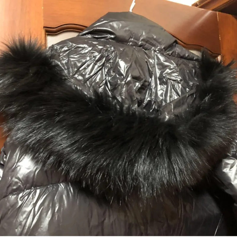 Женское длинное Свободное пальто с большим меховым воротником из 100% меха енота