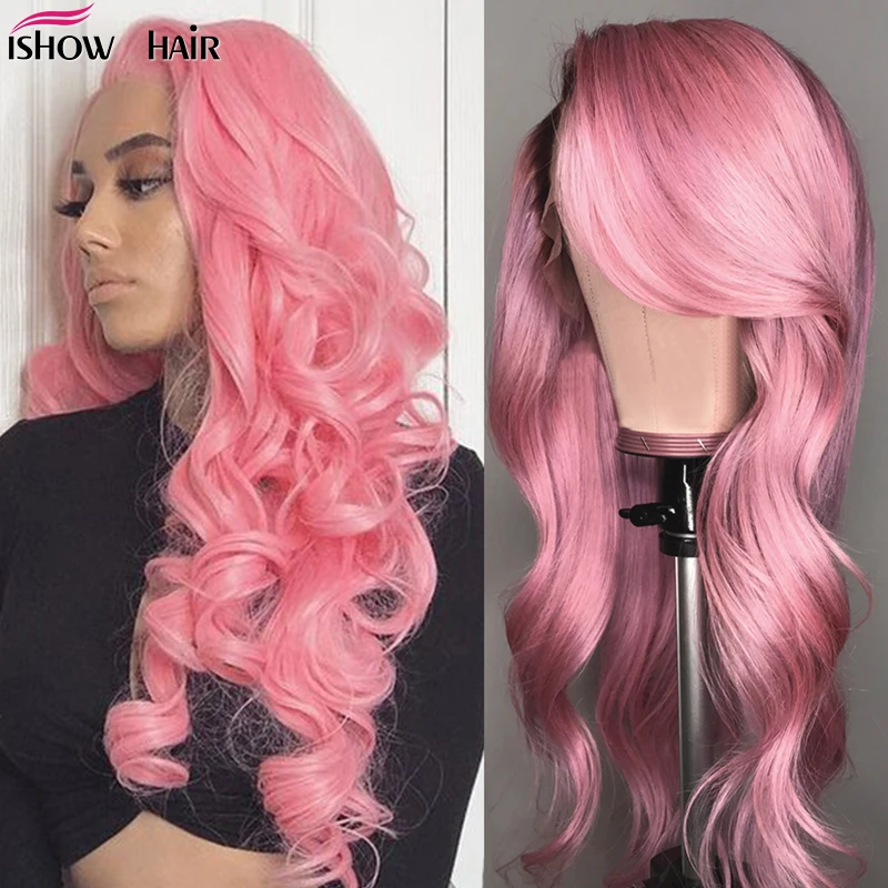 Ishow бразильские волнистые волосы Синтетические на кружеве парики 150% плотность