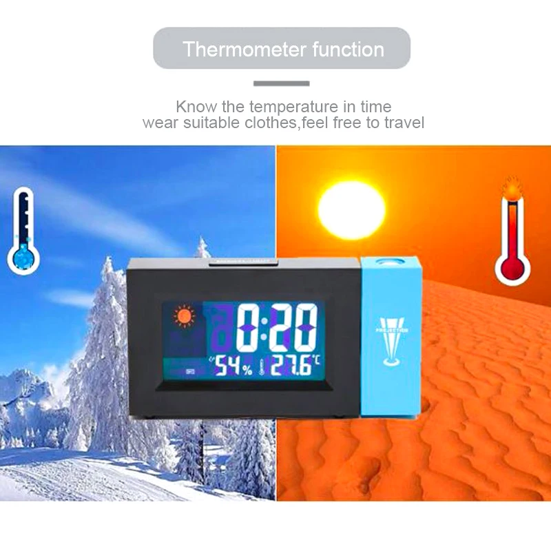 LED Digital Alarm Clock Electronic HD LCD Color Display 180° Rotatable Projection Clocks With Backlight Snooze Thermomete | Дом и сад