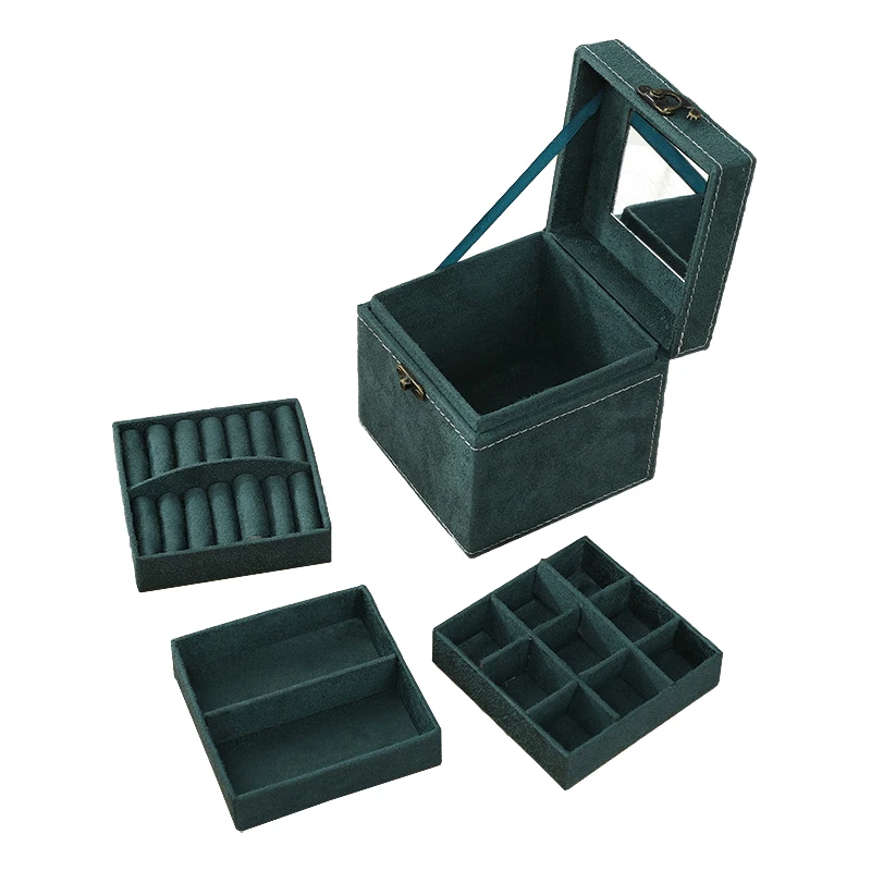 

Ins Wind Dark Green Large Capacity Multi-Layer Jewelry Storage Box Earrings Jewelry Necklace Jewelry Box