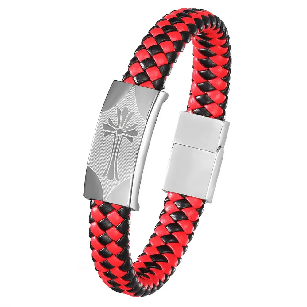 Панковскими крестами сплав плетеный кожаный браслет мужской сотканный предмет