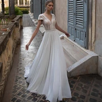 eightree boho wedding dresses 2021 v neck beach lace chiffon bridal wedding gowns elegant bohemian backless a line bridal dress