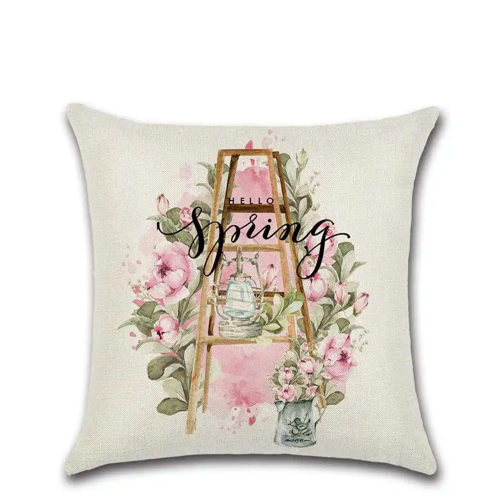 45x45 см Симпатичная розовая льняная Подушка с цветами декоративная наволочка для