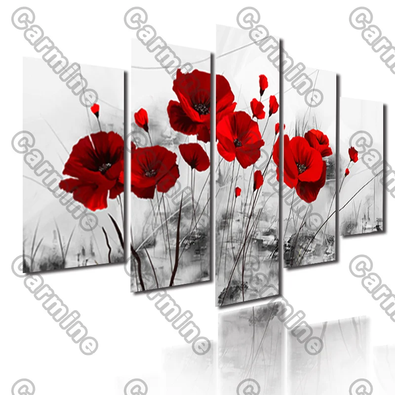 

Poster Red Flowers Plant Canvas Painting 5Pcs Posters Painting Wall Art Decoration for Living Room and Bedroom Frameless