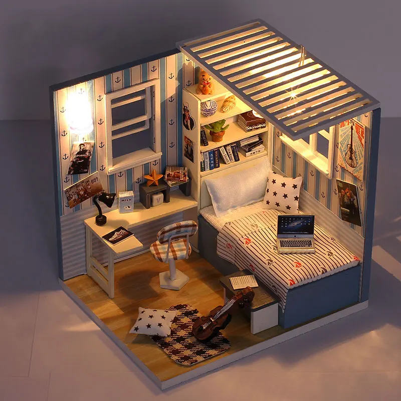 

Doll House Furniture DIY Wooden House Miniature Dollhouse Kit Kids Dollhouse Accessories Toys For Children Birthday Gift M-008