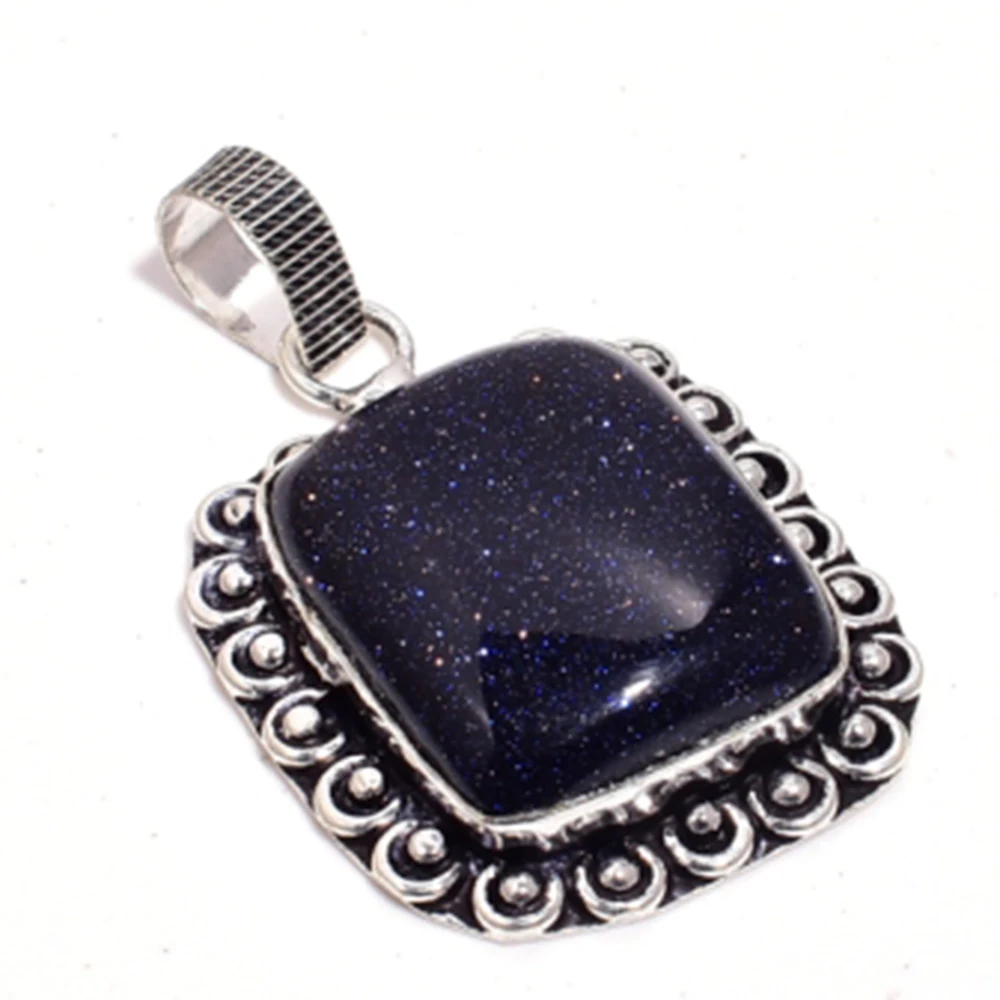 Подлинная синяя подвеска Sunstone серебряная накладка на медь ручная работа подарок