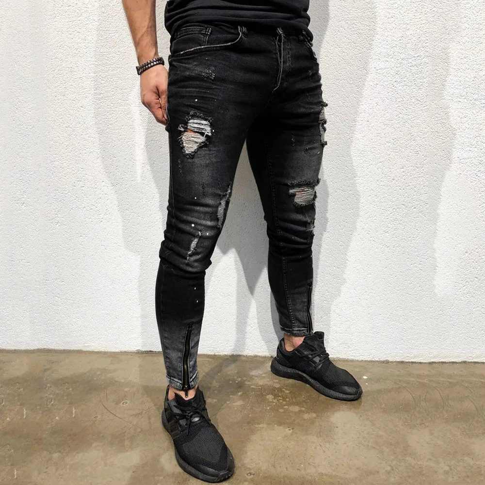 

Street Style Men's Jeans Korean Ripped Stretch Slim Denim Trousers Male Casual Fashion High Quality Brand Pants Pencil Pants