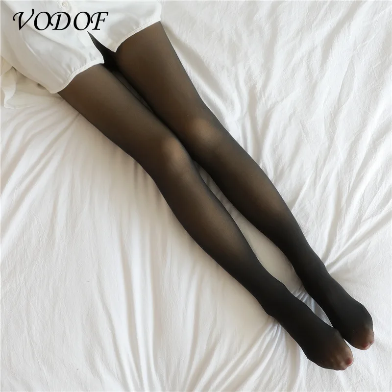 VODOF Women Warm Winter Leggings High Waist Slim Leggings for Women skin-transparent And Velvet Leggings Winter 2021 New