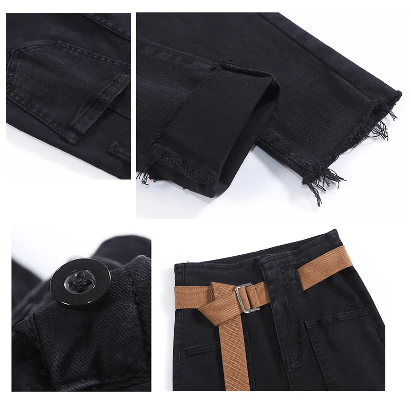 

Fashion Black Skinny Jeans Pants for Women High Elastic Stretch Leggins Mujer Spring New Belted High-Waisted Pencil Woman Jeans