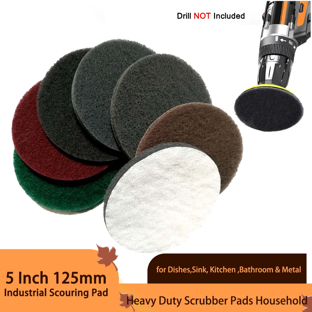 

5 Inch 125MM Industrial Scouring Pad Heavy Duty Scrubber Pads Household for Dishes,Sink, Kitchen ,Bathroom & Metal Grills