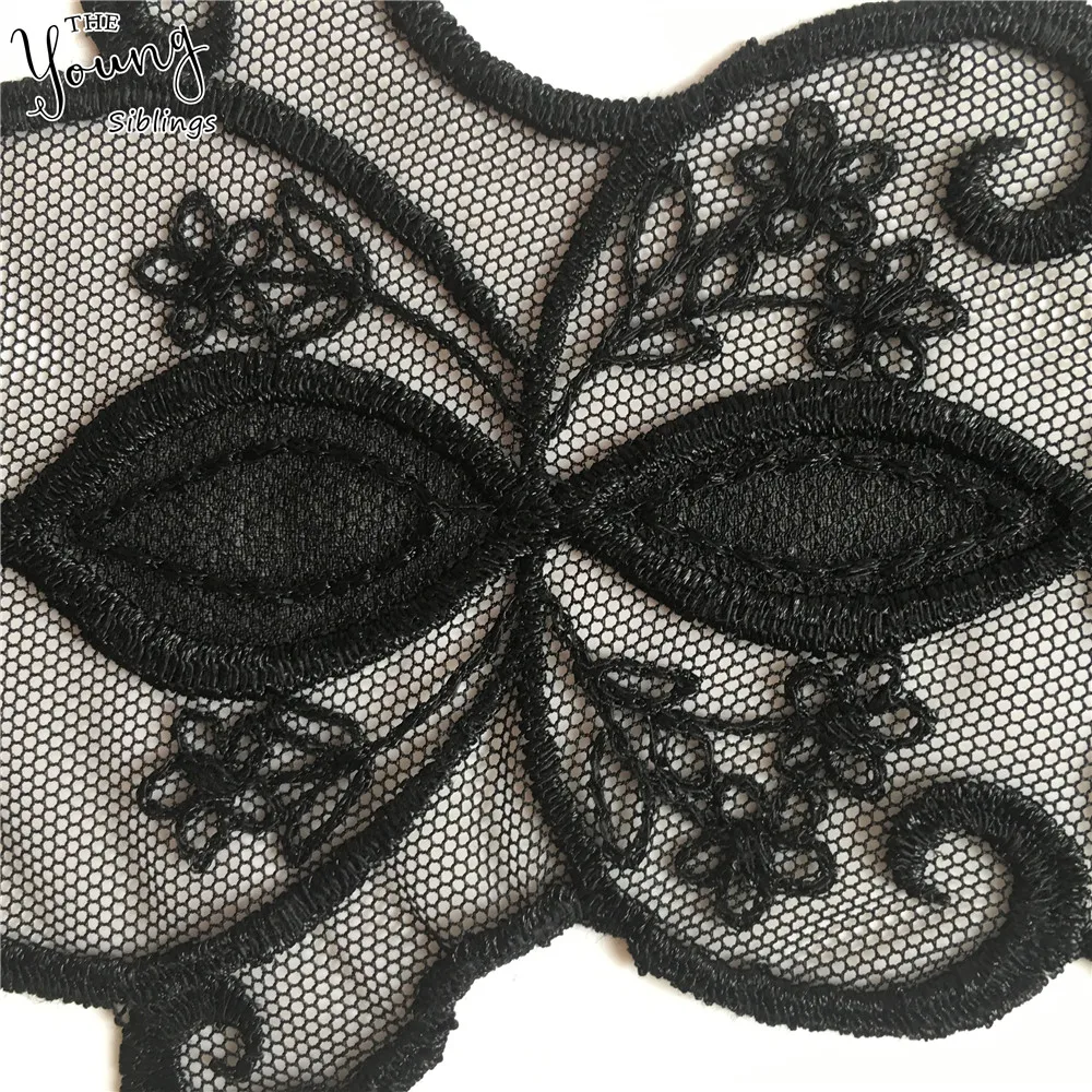 Новое поступление кружевной воротник вышивка черная органза ткань аппликация