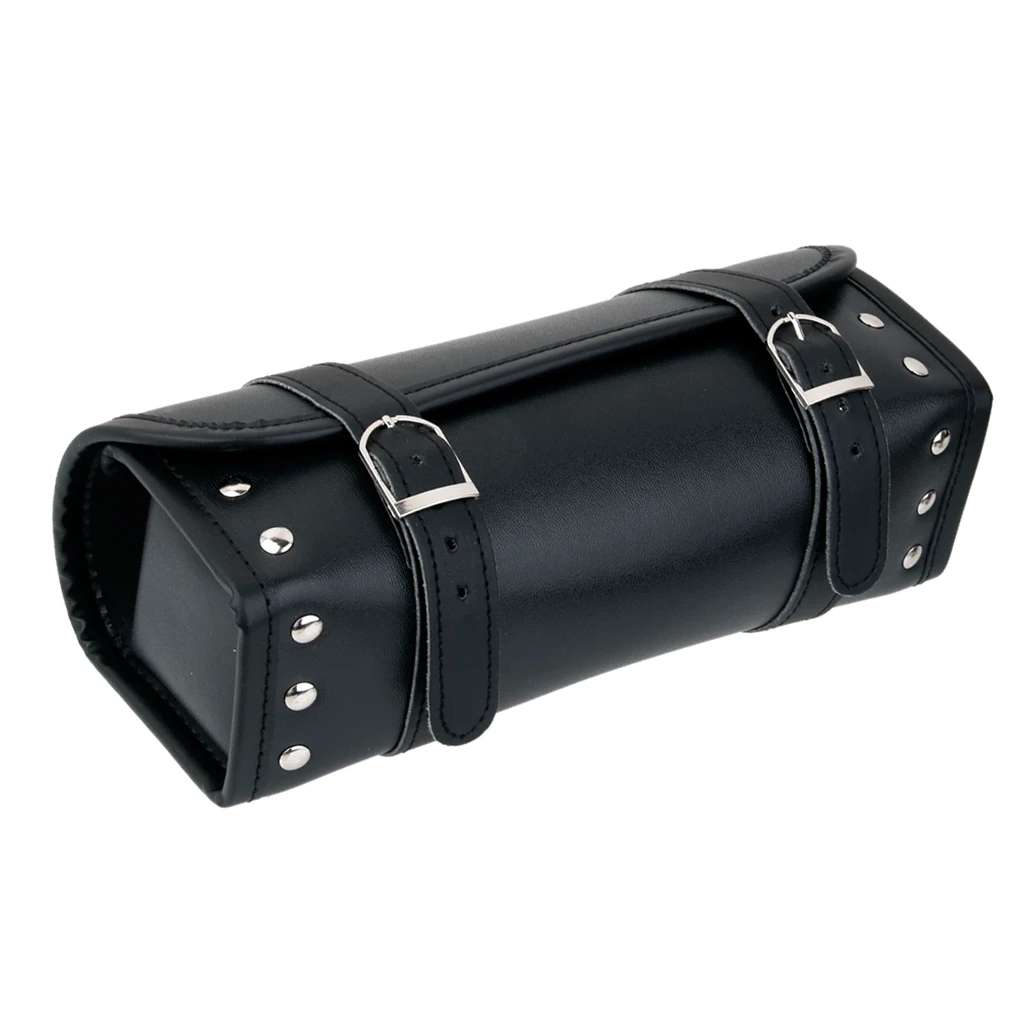 

Motorcycle Pannier Saddle Pouch PU Leather Luggage Roll Tool Bag Black
