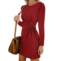 winter womens casual long sleeve tops shirt office work belted party midi dress