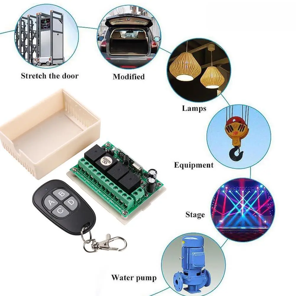 

1Pcs For DC12V 4-Way Wireless Remote Control Switch Relay Electric Garage Board Control Motor Door Receiver Door Control D4C1