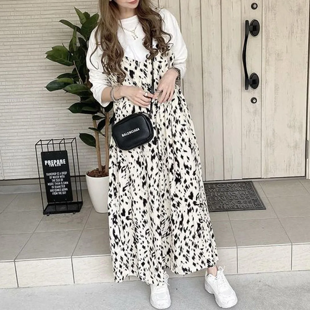 

Print Floral Maxi Dress Casual Women Sundresses Korean Long Robe Japanese 2022 Summer Lady Sleeveless One Piece A-Line Dresses