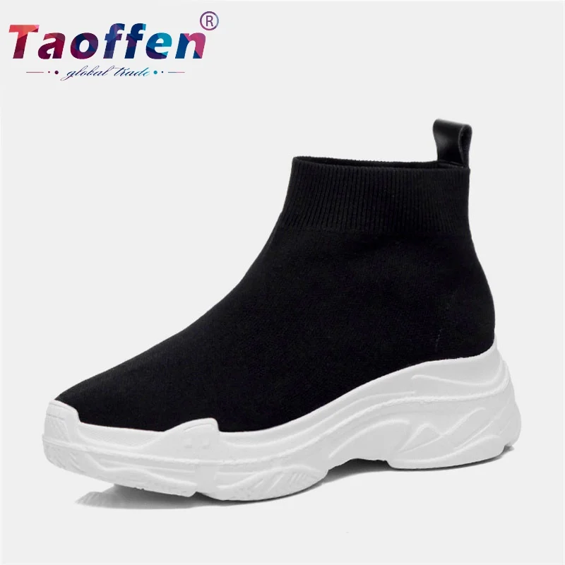 Taoffen/прогулочная обувь; женская обувь из натуральной кожи на платформе; Дышащие Трикотажные кроссовки; спортивная женская обувь; кроссовки; размеры 34-40