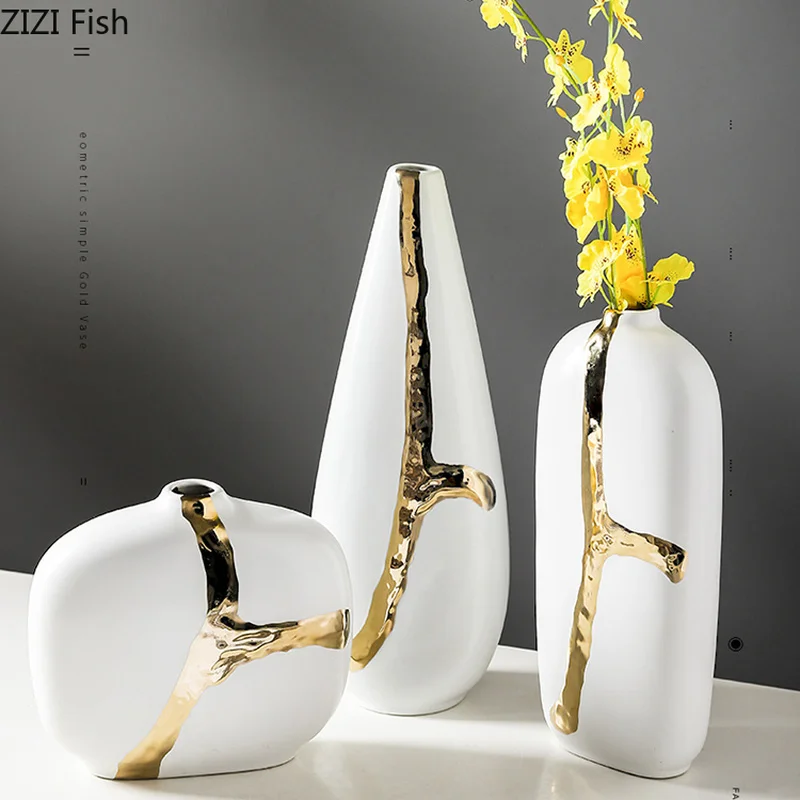 

Modern Painting Gold Ceramic Vase Flowers Hydroponic Living Room Desktop Decoration European Flower Arrangement Flower Vase Home