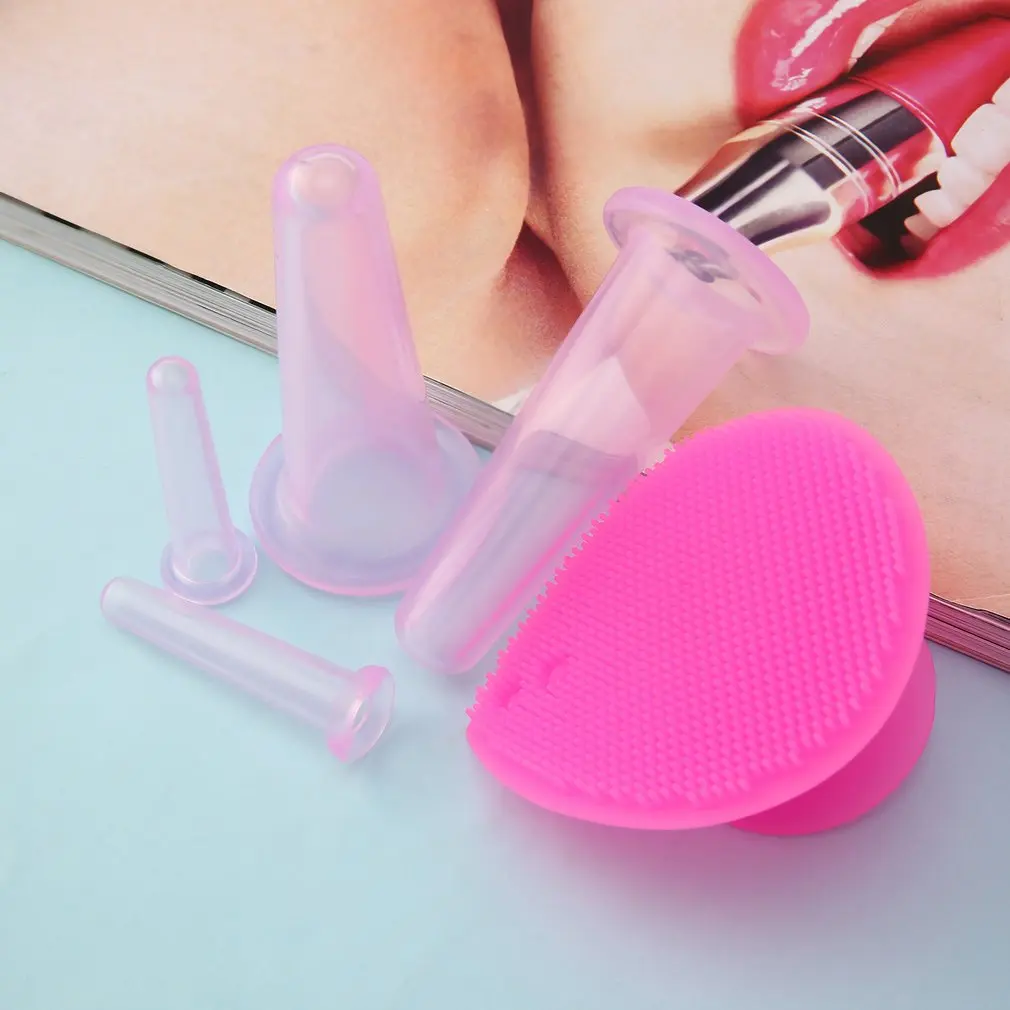 Силиконовая баночка для лица и глаз 5 шт./компл. массажные чашки лифтинга с щеткой