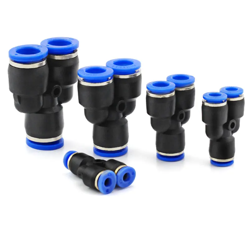 &quotY&quot Pneumatic Connector Tee Union Push In Fitting for Air Pipe joint OD 4 6 8 10 12MM Y Type Shape 1 to 2 Plug Adapter |