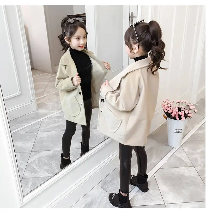 Girls autumn new autumn dress woolen coat girls long-sleeved clothes in the big children's long trendy coat